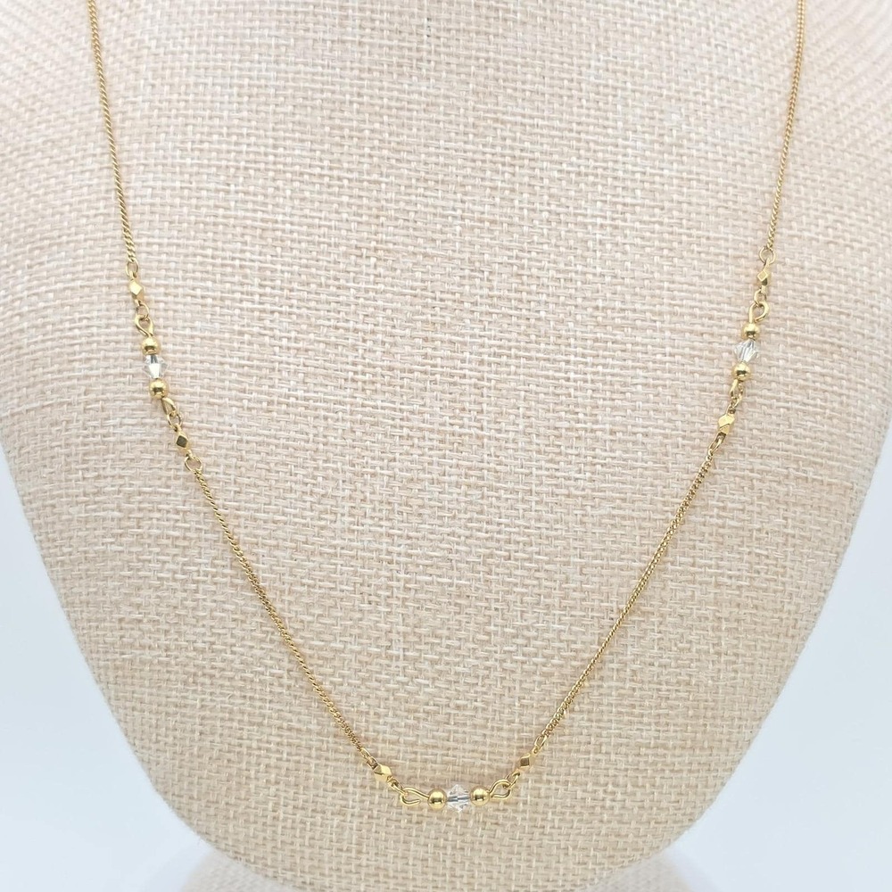 Vintage MONET Signed Dainty Necklace Chain Small Crystal Gold Plate‎ 20"